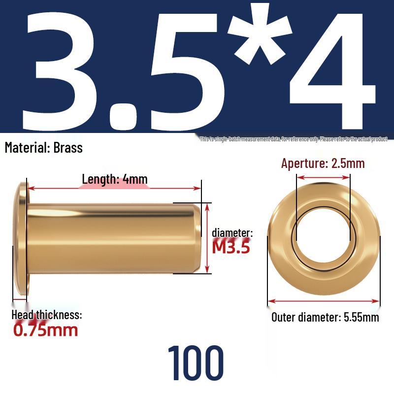 Pure Brass Hollow Rivets & Copper Eyelets Fasteners M1.3–M5