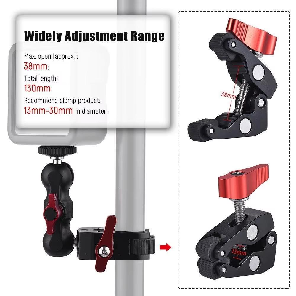 Super Clamp 360 Degree Ball Head Camera Mount with Magic Arm Double Ball Head Adapter 1 4 20 3 8 16 Thread for Video Monitor