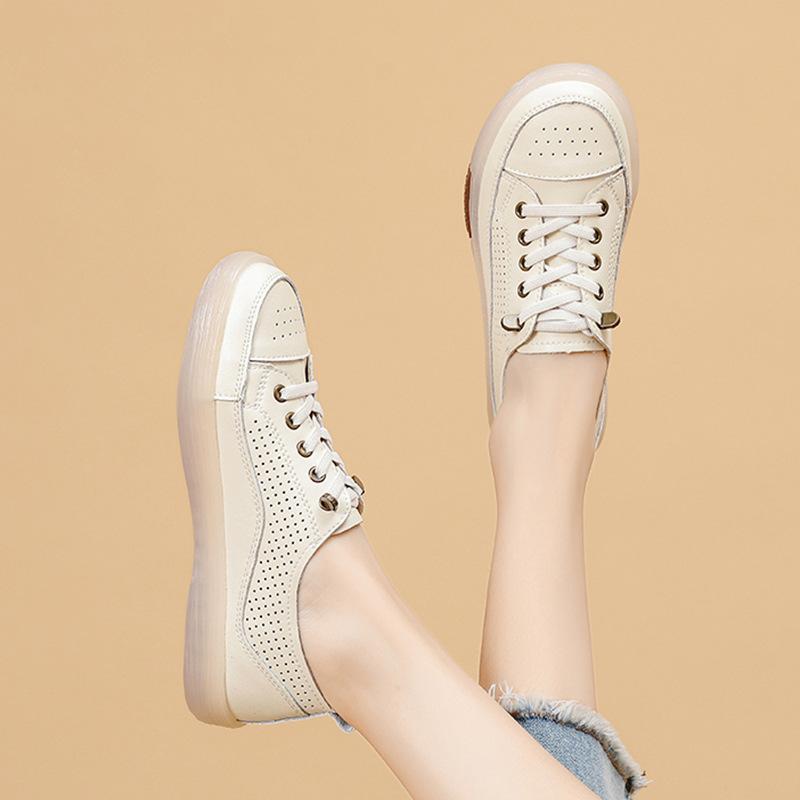 Cowhide White Shoes for Women In Summer for Women Breathable Shallow Mouth Korean Style Soft Sole Versatile Single Shoes Flat Shoes 35 4235₽