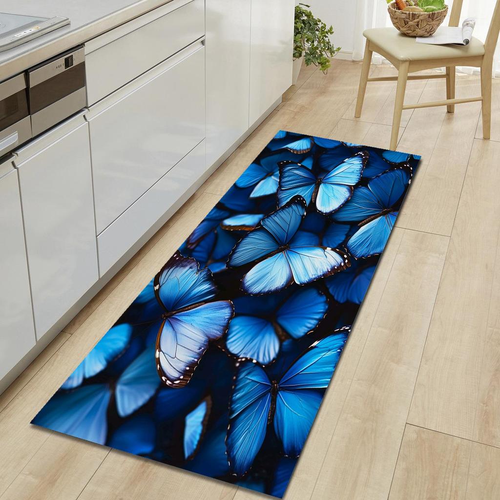 1Pcs Cat Rose Pattern Floor Mat Modern Kitchen Polyester Rug Non-Slip Colorful Indoor Carpet, For Home Bathroom Bedroom Living Room Decor