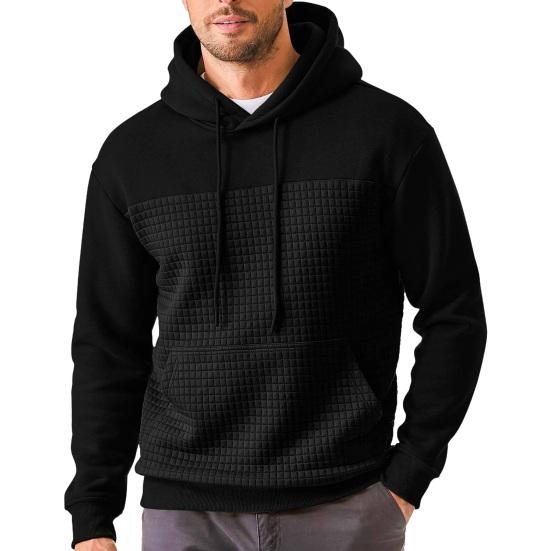 Kapuzenpullover für Herbst und Winter, Waffelstruktur, mit Kapuze, Kordelzug, lange Ärmel, Kontrastfarbe, locker, sportlich, lässig, für den Alltag, mittellanges Oberteil