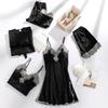 5 STUKS Nachtkleding Slaappak Sexy Dames Kant Pyjama Sets V-hals Satijn Pyjama Intieme Lingerie Lente Nachtkleding Huispak
