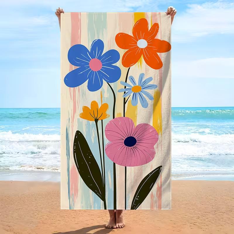 Boho Abstract Floral Print Beach Towel Absorbent Quick Dry Sandproof Towel Colorful Modern Art Flower Summer Towel for Beach