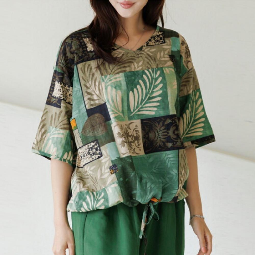 Dedra V Neck Leaf T shirT   88size  Tbe3376