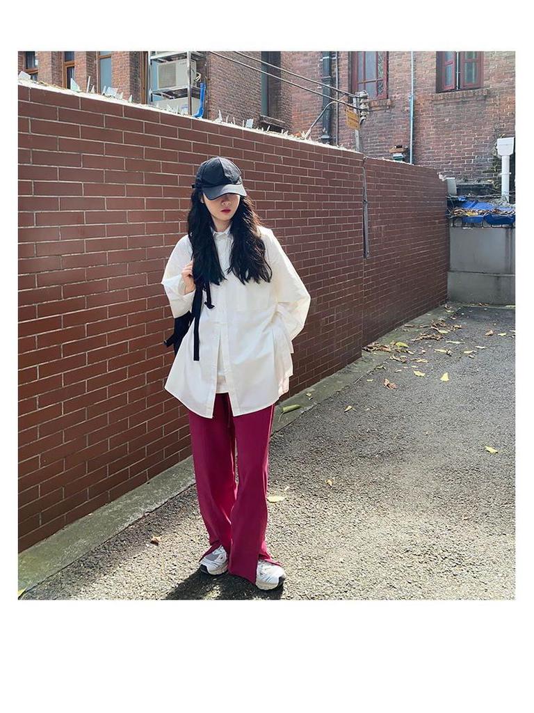 2024 Spring/Autumn Women's Loose Slit Long Sleeve White Shirt - College Style