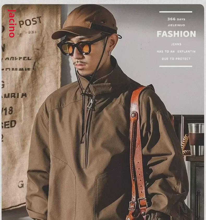 Herren Retro Half-Zip Stehkragen Workwear Jacke - Frühling bis Winter, Lockere Passform, Plus Samt, Dick, Trendig