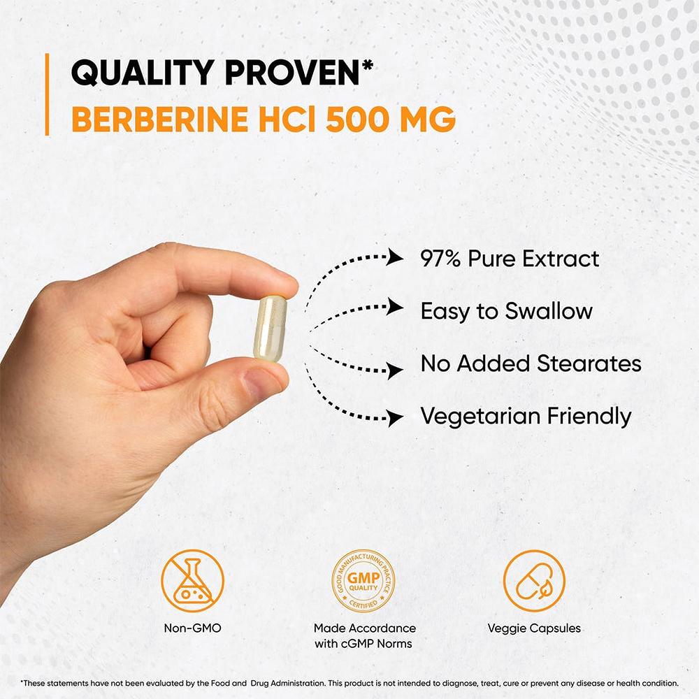 Berberin HCl 500 mg Nahrungsergänzungsmittel, 120 Kapseln mit Kräuterextrakten pro Flasche