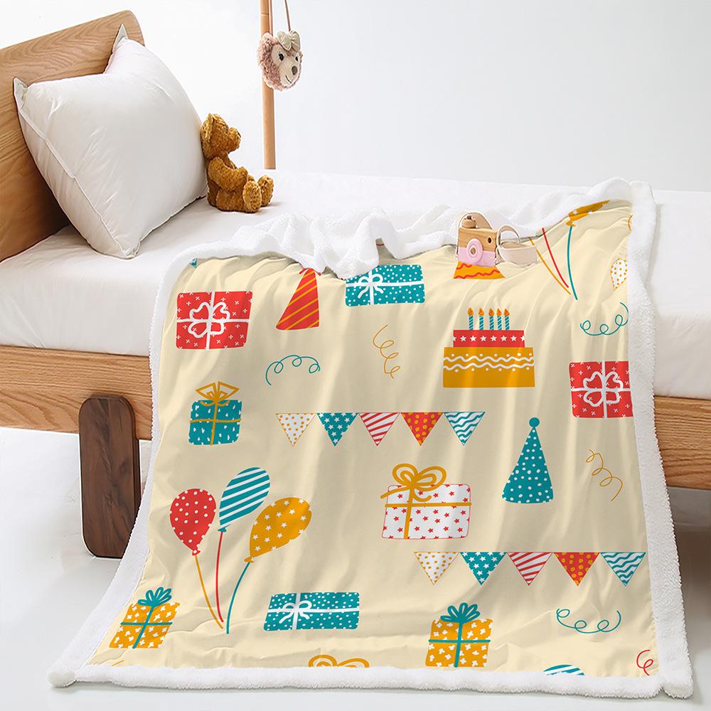 2D Digital Printed Cover Blanket Birthday Cake Blessing Thickened Lamb Fleece Crystal Fleece Blanket