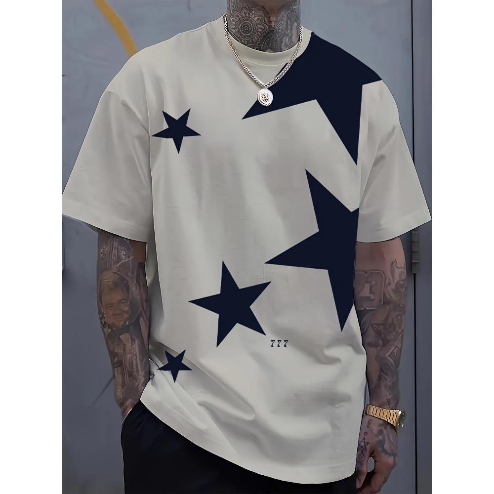 Men's Summer Casual 3D Printed Star Pattern T-Shirt Lightweight and Breathable Fabric
