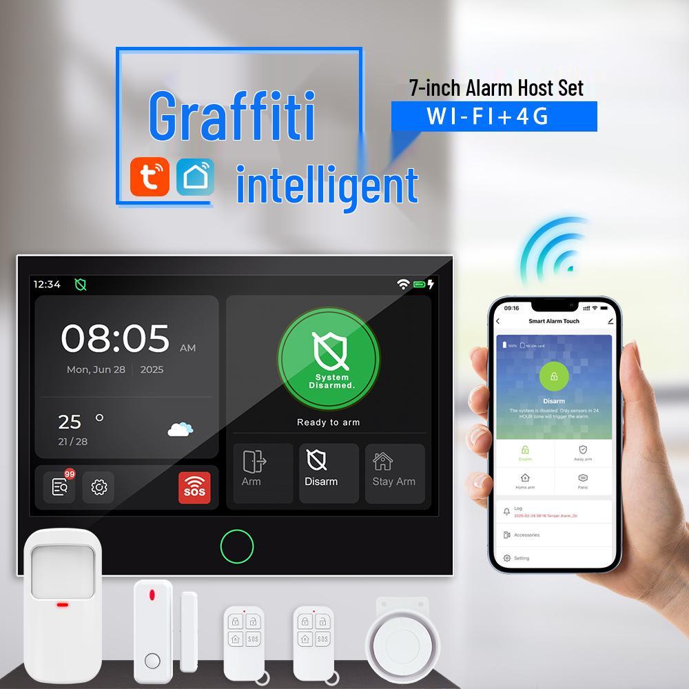 Sistema di allarme antifurto Tuya 4G+WiFi con touchscreen da 7 pollici e telecomando wireless GSM