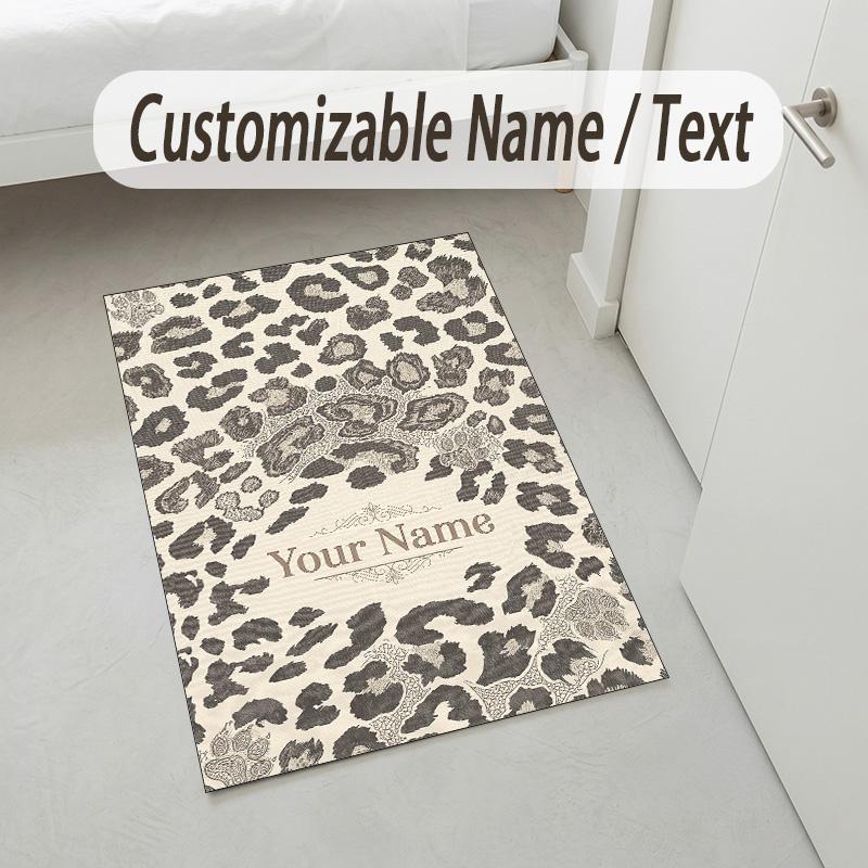Leopard Ornate Theme Soft Crystal Velvet Rug Custom Name & Text Print Non Slip Floor Rug for Bedroom Living Room