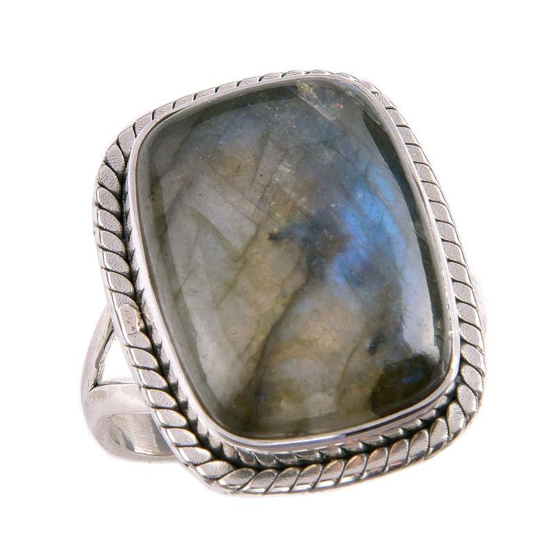 Natural Labradorite Gemstone 925 Solid Sterling Silver Jewelry Ring Size 10 z6P05