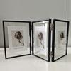 Foldable 3/2 Panel Gold Plated Photo Frame, Double Sided Clear Glass Desktop Display Stand, Photo Frame for 5/6/7/8 Inch Photos