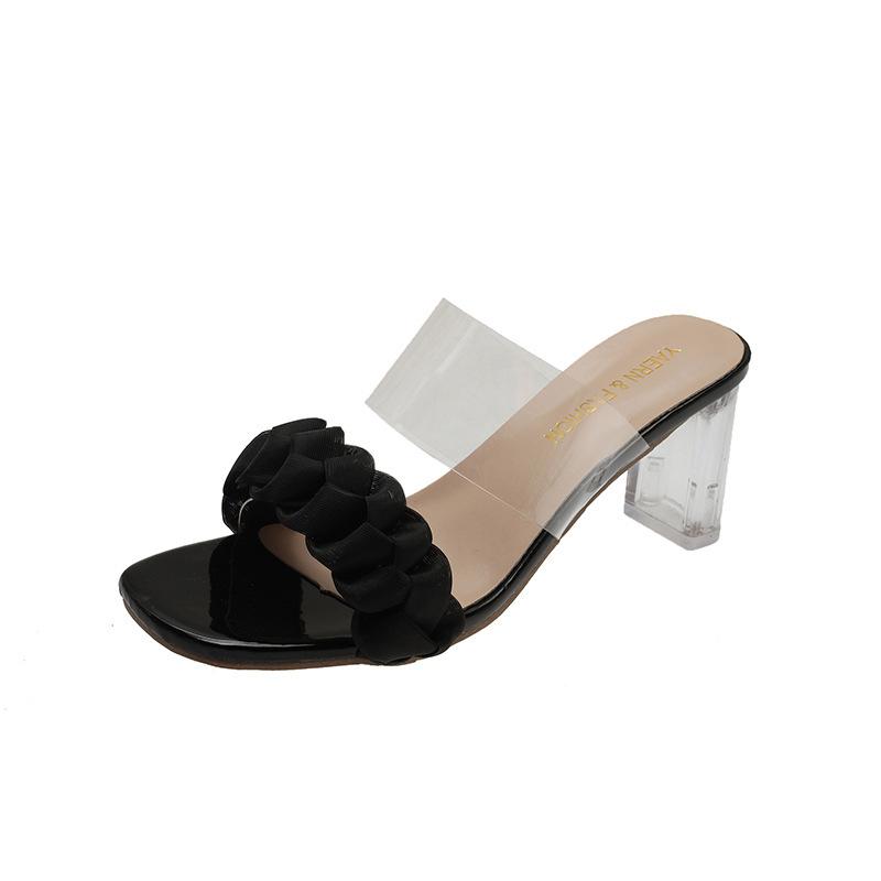 

Beautiful transparent purple high-heeled sandals slippers female summer wear fairy style with skirt French evening wind thick heel sandals 40