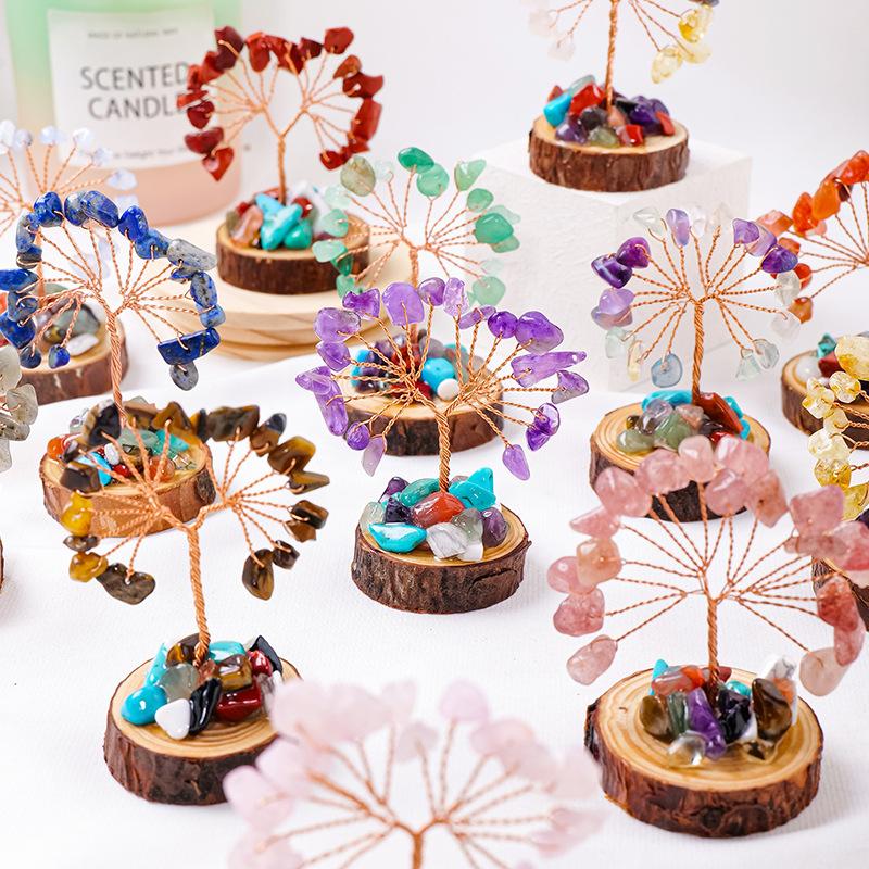 Lucky Mini Tree Natural Crystal Wire Winding Amethyst Citrine Gravel Home Office Feng Shui Decoration Crafts Money Trees Gifts