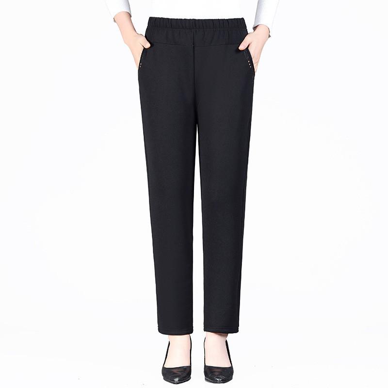 Pantalon Velours Doublé Taille Haute Élastique pour Femmes - Épais, Coupe Ample, Parfait pour les Femmes d'Âge Moyen et les Personnes Âgées