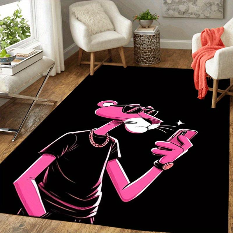 1pz Tappeto Area con Motivo Pantera Rosa, Antiscivolo, Senza Sfilacciature, Resistente alle Macchie
