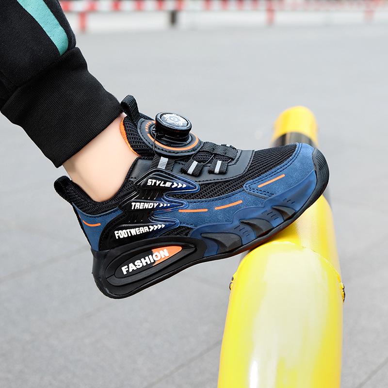 Boys' Waterproof Leather Sports Shoes with Rotating Button for Autumn/Winter 2025 - Ideal for Older Kids