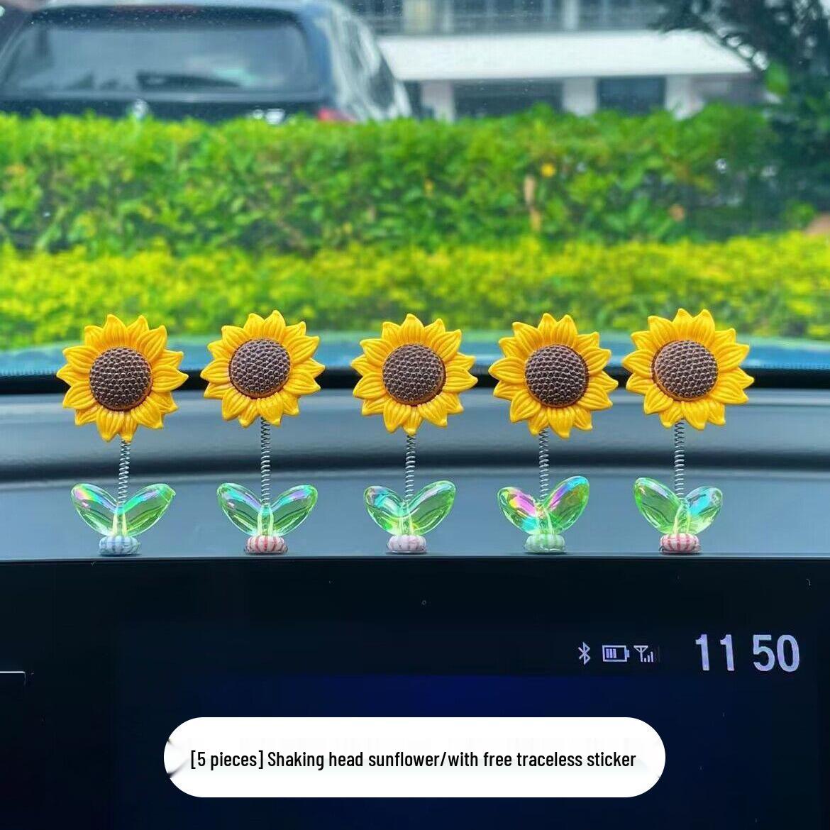 Sunflower Bobblehead Car Ornament: Cute Flower Decoration for Dashboard & Rearview Mirror