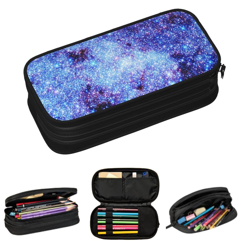 Galaxy Sparkle Stars Periwinkle Blue Pencil Cases for Student School Pen Box Pencil Bag Big Capacity Pencil Pouch