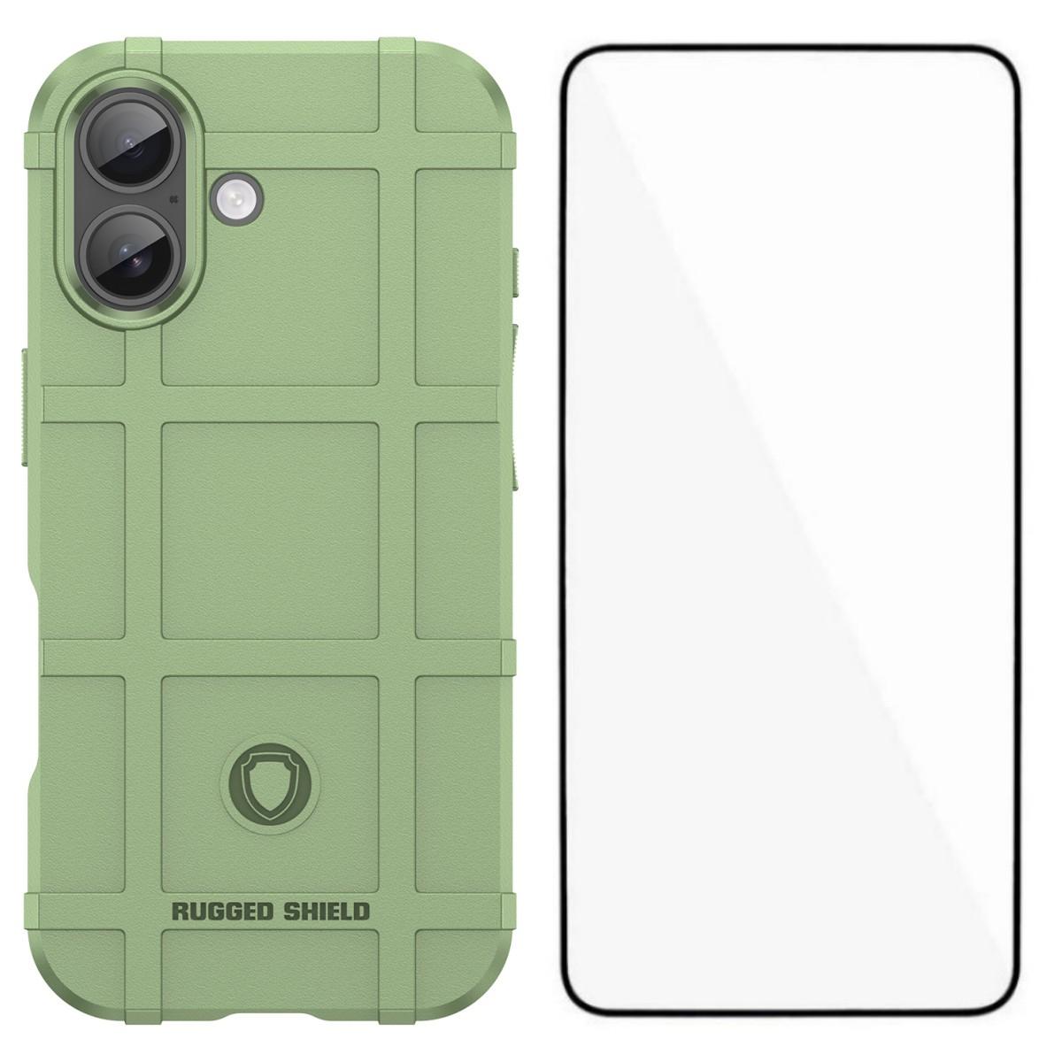 

WANLONFENG HD Series For iPhone 17 Case with Screen Film,Grid Design Anti-Slip TPU Phone Cover Green