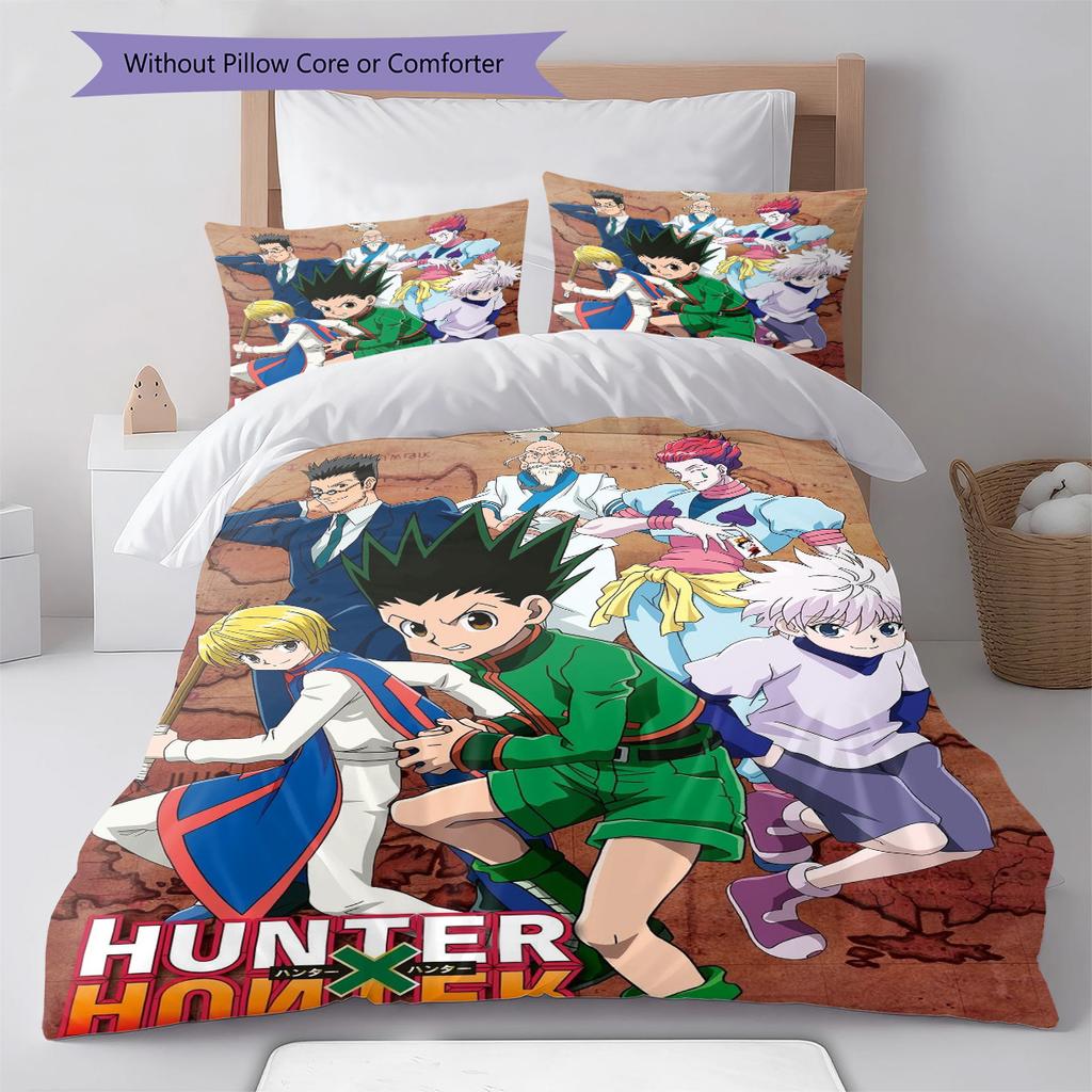 Anime HUNTER×HUNTER Pattern Bedding Set Quilt Cover Pillowcase Home Decor Gift (1 * Duvet Cover + 2 * Pillowcase, Without Core)