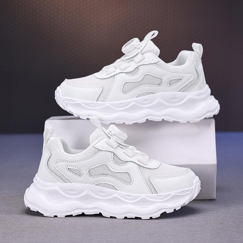 Children's Sports Shoes, Small White Shoes, Breathable Mesh Rotating Buckle, Lightweight, Middle-aged and Older Children's Students' Running Shoes, G