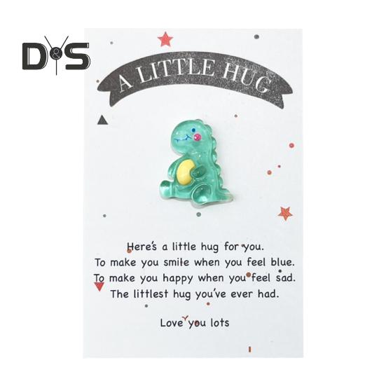 Decoração de dinossauro de desenho animado de abraço de bolso com cartão comemorativo Um pequeno abraço, sapo verde, ornamento de resina, amigos, família, aniversário, presente de aniversário