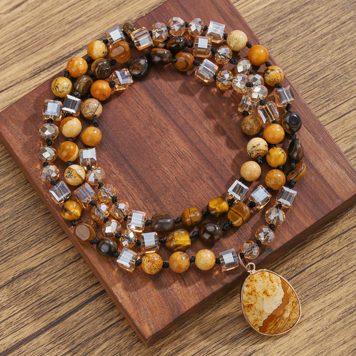 

Natural picture stone sweater chain, versatile for autumn and winter, long necklace, bohemian jewelry