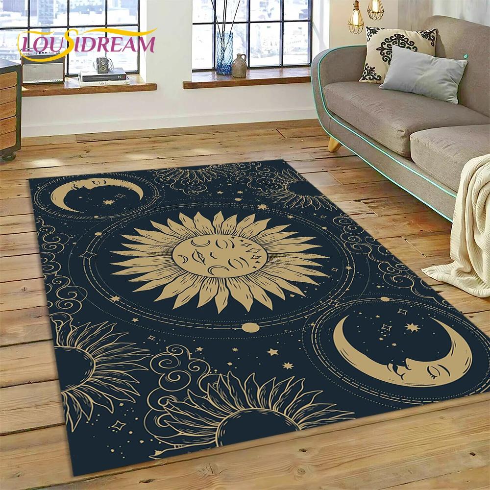 3D Mysterious Tarot Sun Moon Mandala Magic Cartoon Rug Carpet for Living Room Bedroom Home Decor,Non-slip Decoration for Doormat