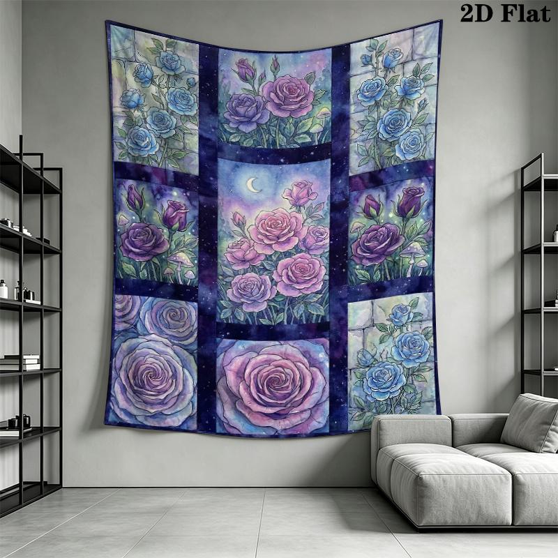 Dreamy Watercolor Rose Wall Tapestry Aesthetic Wall Hanging Printed Fabric Blanket Decorative Tapestries for Bedroom Living Room Home Decor