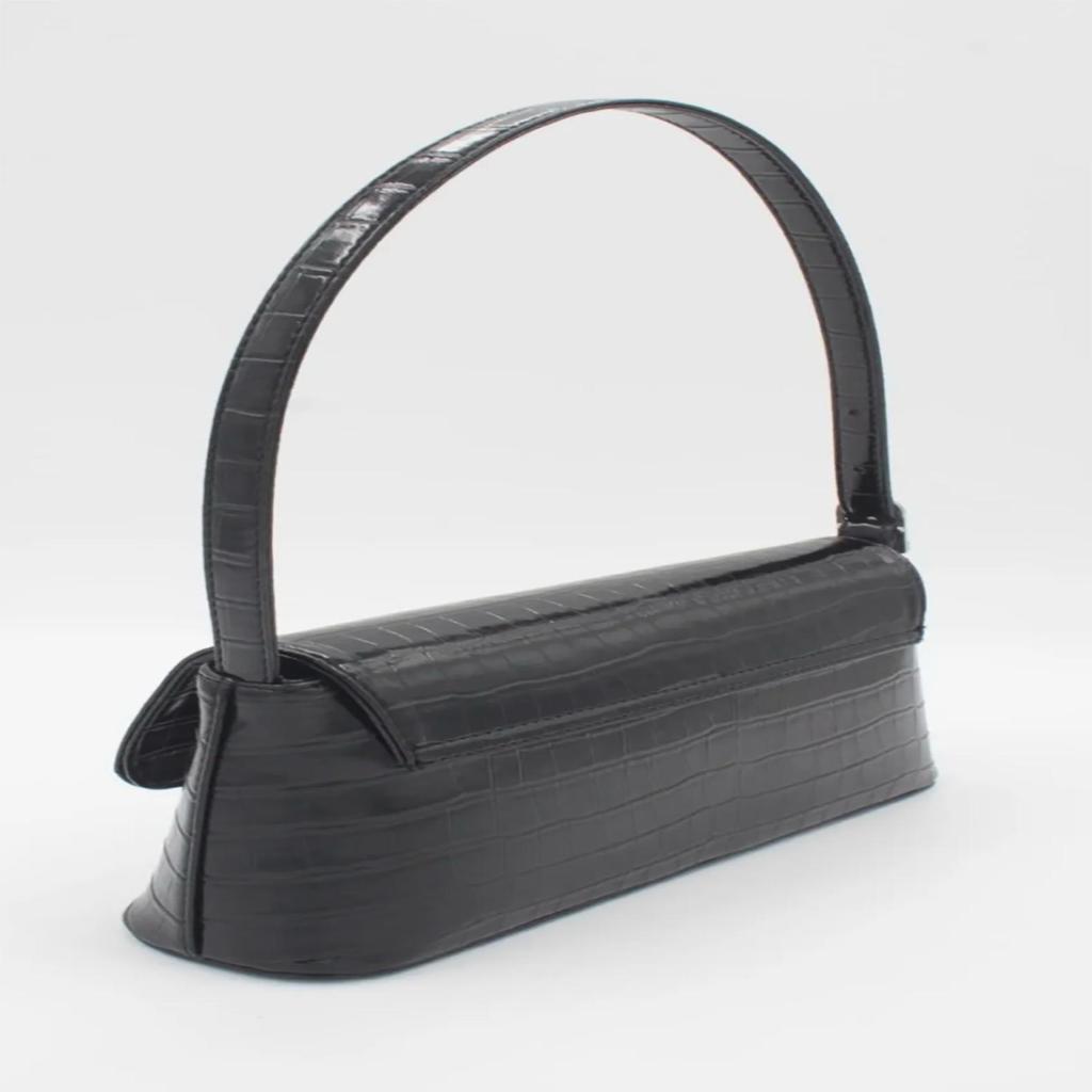 Kadın Siyah Kroko Desenli Kilitli El Ve Omuz Çantası