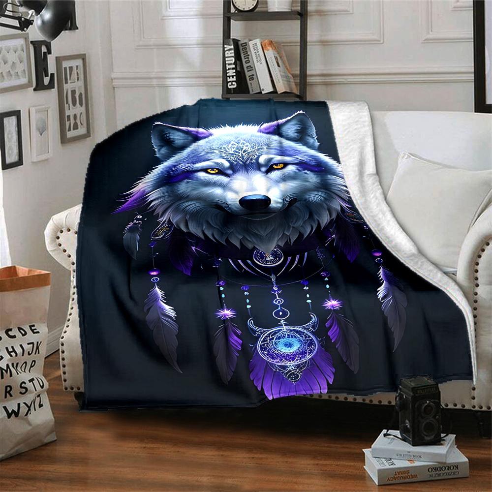 1pc Wolf Dreamcatcher Throw Blanket Soft Flannel, Cozy All Season Polyester Perfect for Home, Office