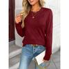 Women S Casual Knitted Pullover Sweater Round Neck Long Sleeve Solid Color