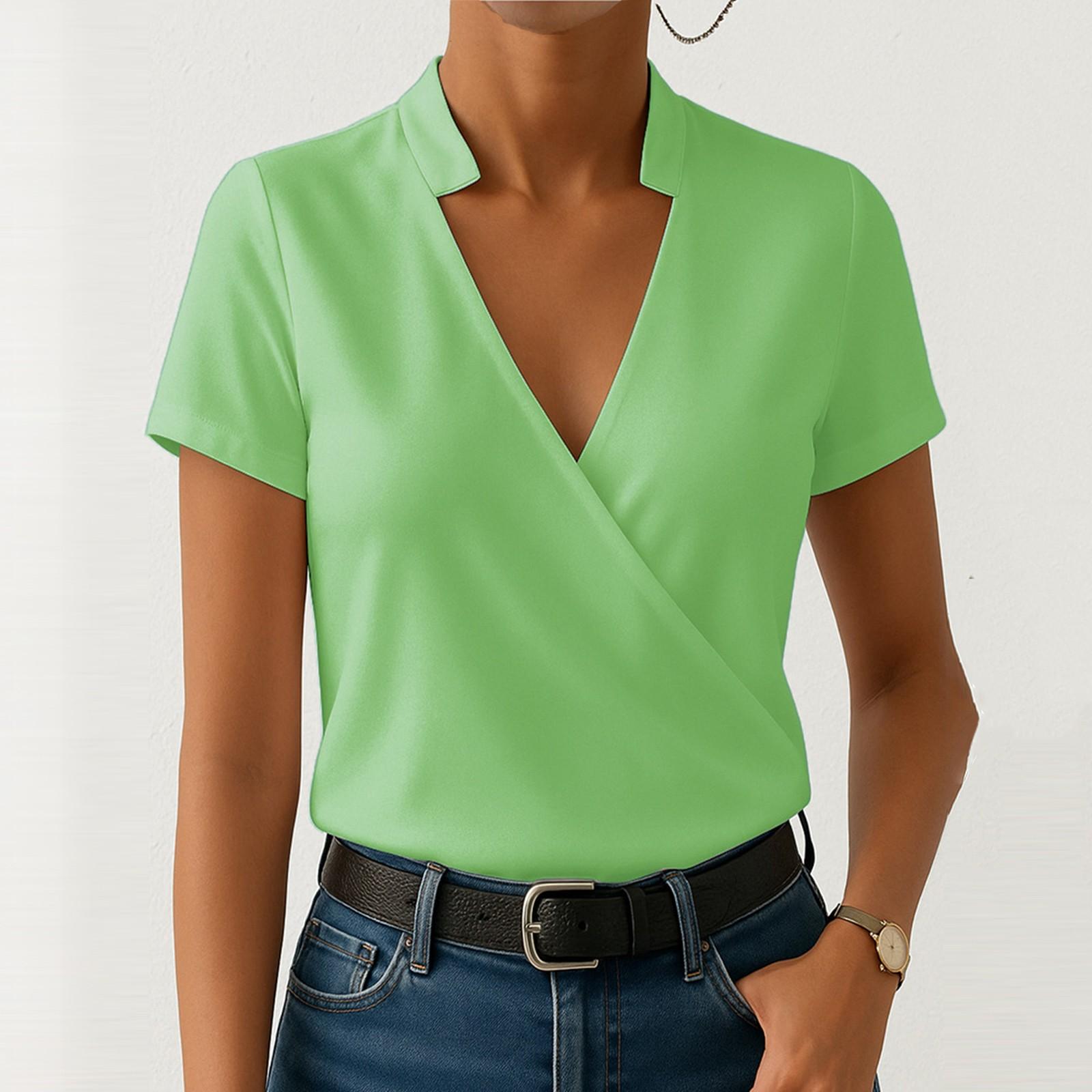 

Женская модная и повседневная однотонная футболка с коротким рукавом XL зелёный