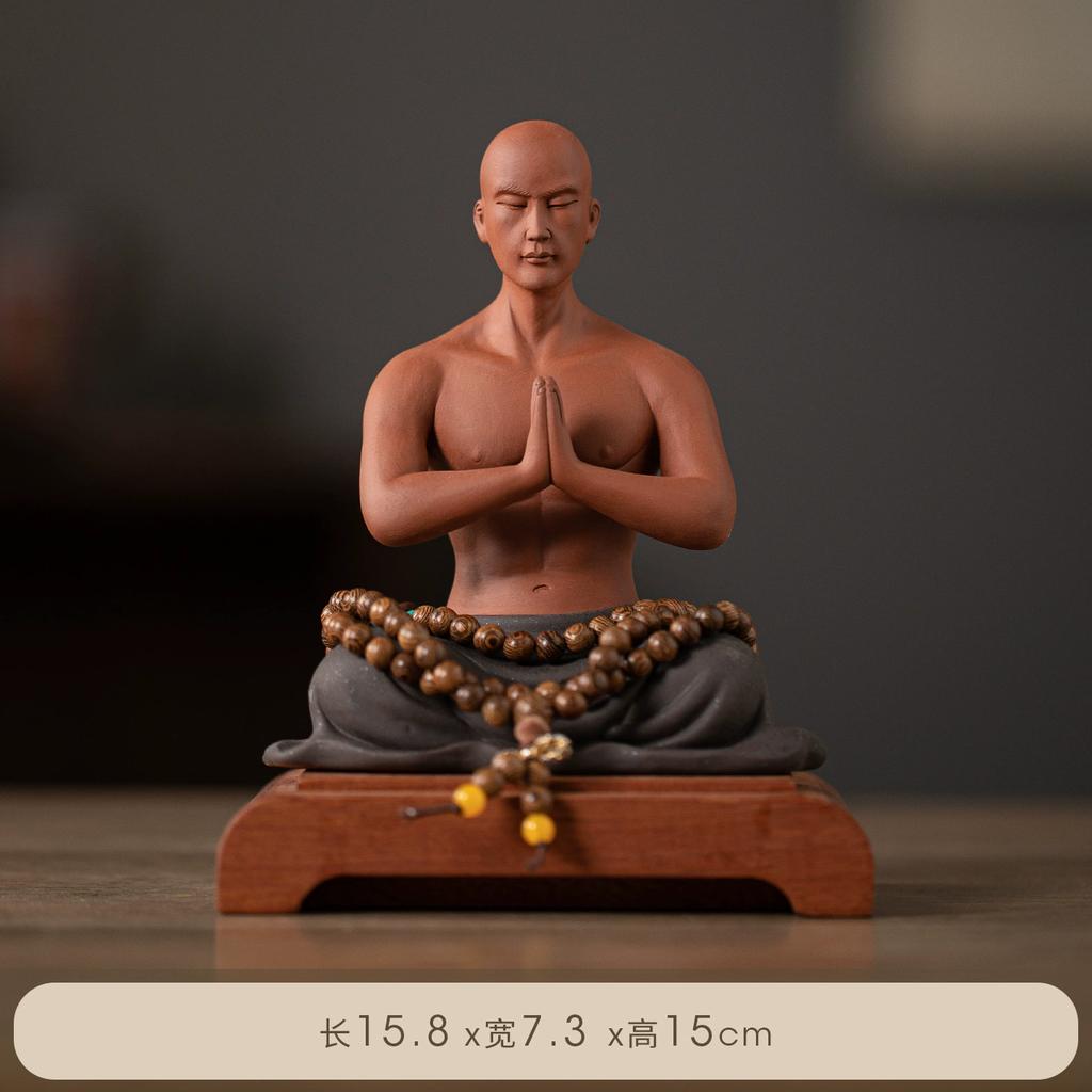 Zen Little Monk Figurine, Buddhist Style Meditation Boy Statue for Home Desk Decor, Tea Room, Fish Tank Ornament & Garden Landsc