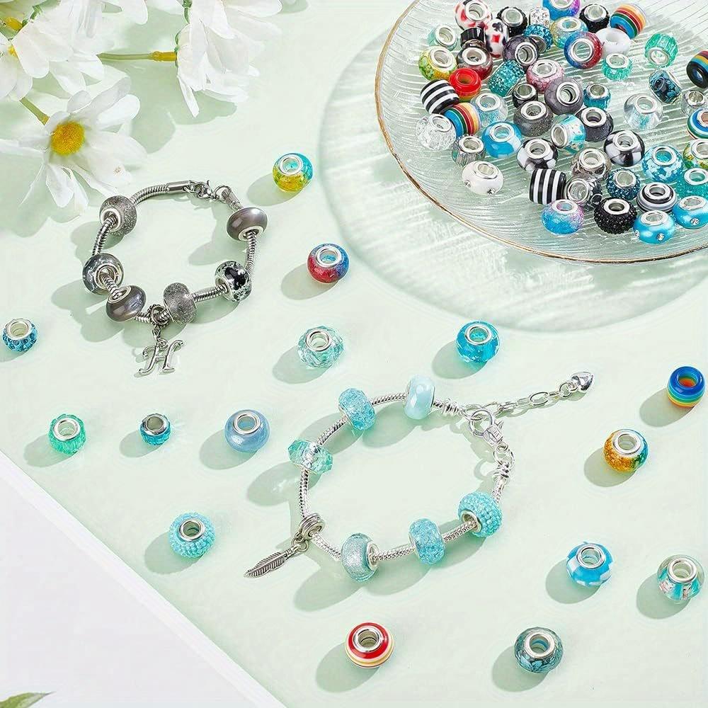 6/15/30pcs Resin Material Blue Series Large Hole Beads Random Style Decorative Beads Craft Beads DIY Bracelet Necklace Earrings Keychain