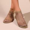 Women's Round Toe Rhinestone Mesh Slip-On Beach Sandals