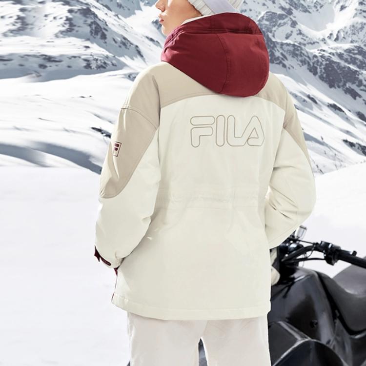 Fila Color Block Casual Mid-Length Hooded Down Jacket Women Outerwear Cloud-Mushroom-White F11W249924FWT