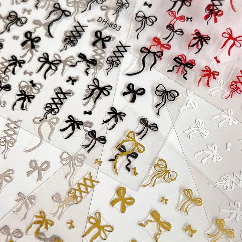 1 Sheet Bowknot&Ribbon Nail Stickers Kawaii Bow Tie Self-Adhesive Nail Art Decals DIY Manicure Decor Bowknots Sticker