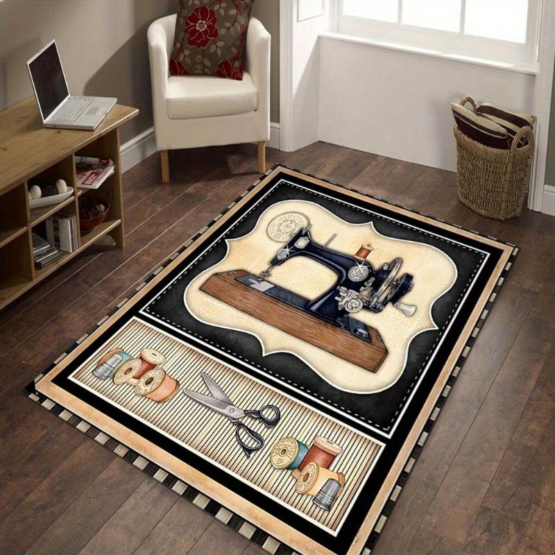 Vintage Carpet Sewing Machine Style Design Square Rug Decoration The Best Choice for Castle Living Rooms Bathroom Anti Slip Mats