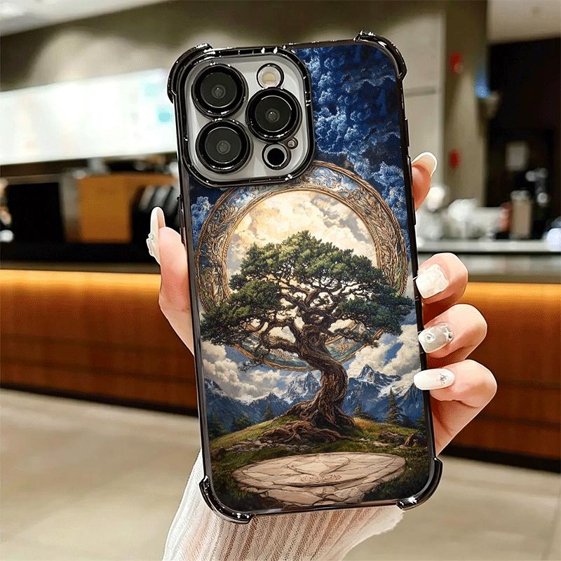 Tree of Life Space Soft Phone Case For iPhone 15 16 17 Air 14 Pro Max 16E Plus 13 12 Mini Plating Anti-Fall Fundas
