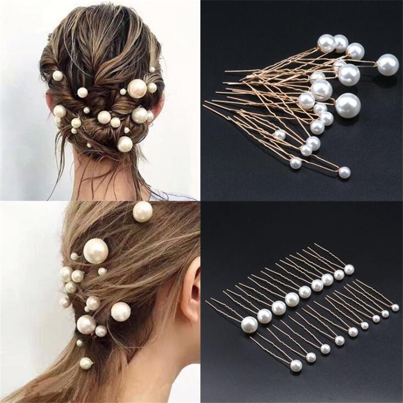 Women U-shaped Pin Rhinestone Barrette Clip Hairpins Simulated Pearl Bridal Tiara Hair Accessory Wedding Hairstyle Design Tools