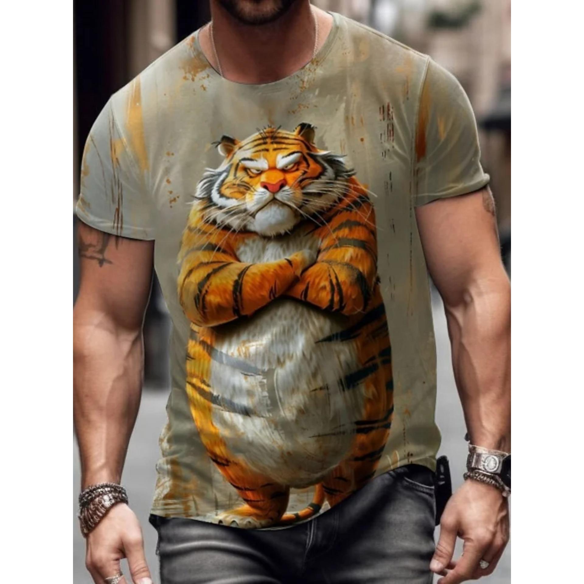 

Summer Round Neck 3D Cartoon Animal Patterns Print Top Fashionable Casual Short Sleeved Men s T-shirts XS