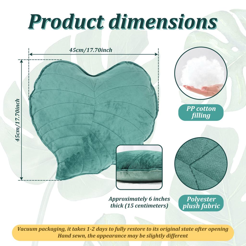 3D Leaf Throw Pillow 17.7 inch Decorative Plant Pillow Soft Plush Leaf Shaped Cushion Home Decor for Bedroom Sofa Couch for Car