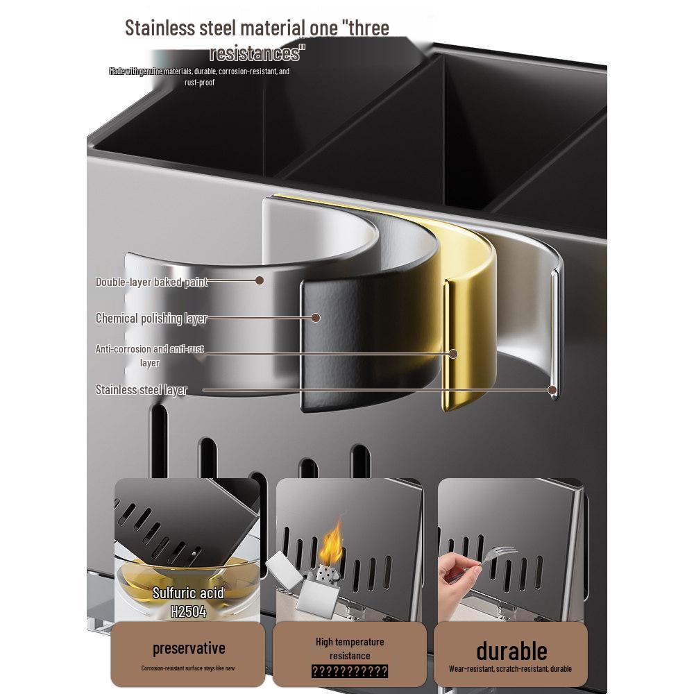 Wall-Mounted Stainless Steel Chopstick and Utensil Holder with Suction Cup