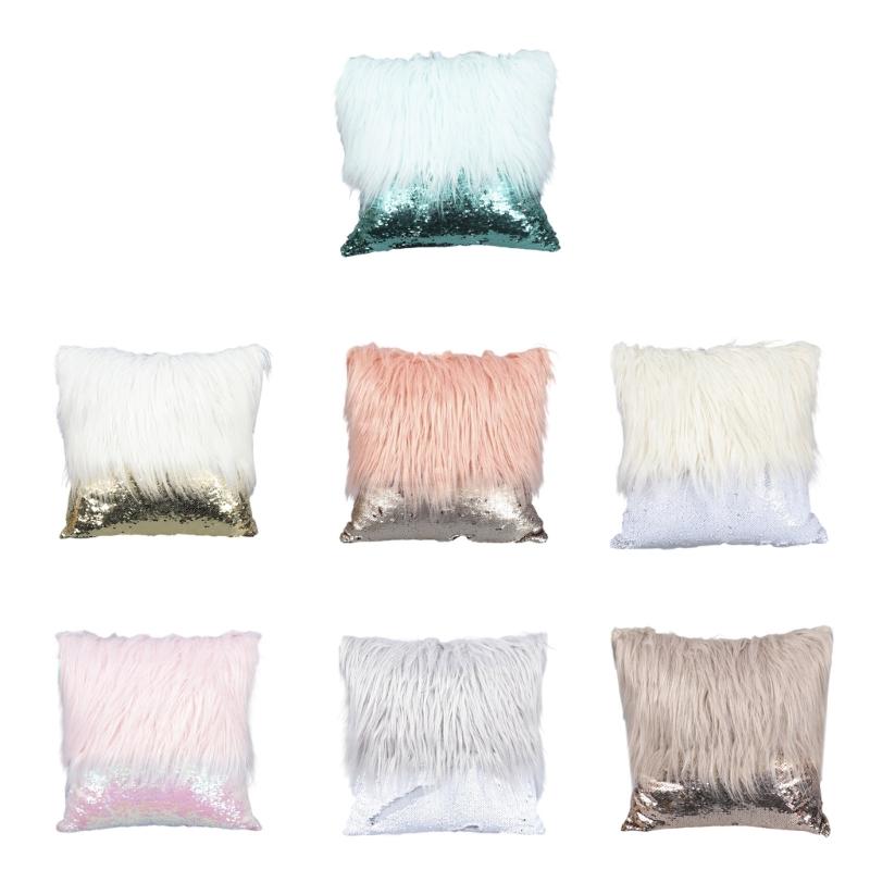 Fashion Long Furs Sequins Patchworks Decorative Cushions Cover Bling Embroidered Square Pillow Cover Cushions Case