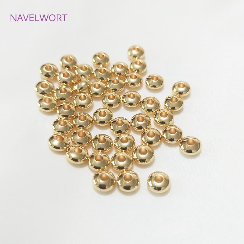 14K Gold Plated Flat Round Spacer Solid Smooth Wheel Bead Flat Round Loose Beads For Necklace Bracelet Making Accessories
