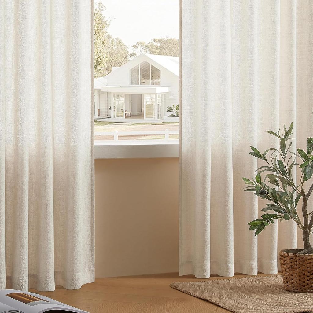 2Panels Linen Curtains 216/240CM Length for Living Room Bedroom Rod Pocket Light Filtering Semi Window Curtain Farmhouse Drapes
