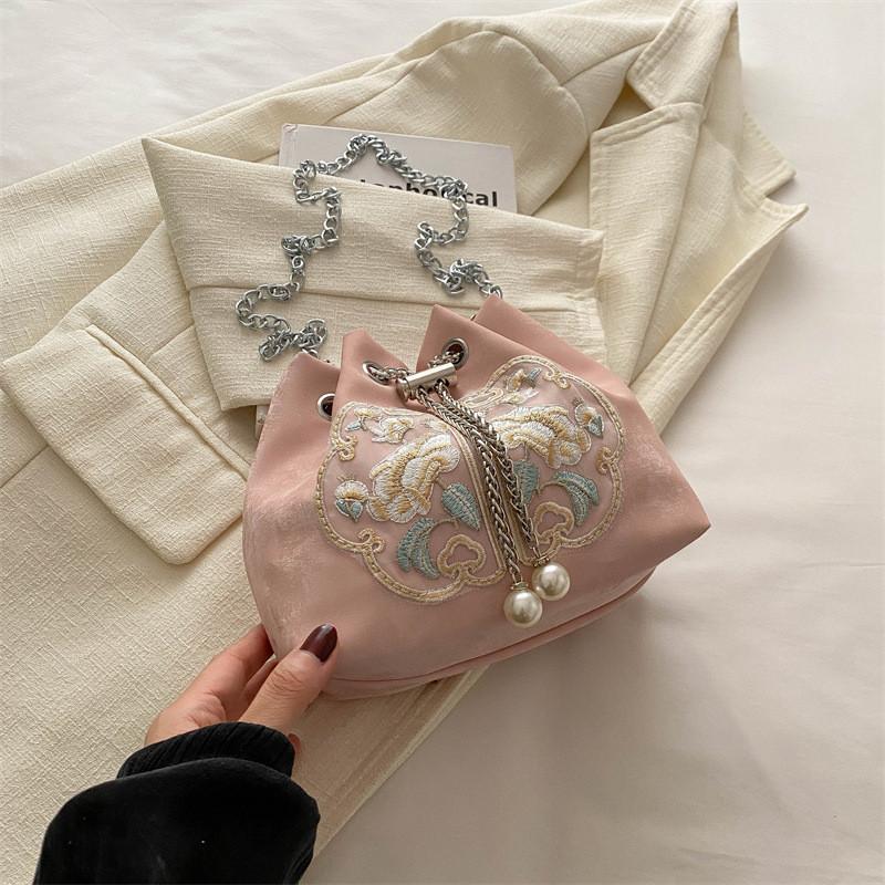 Trendy Black Silver Pink White Pu Bucket Bag For Women With Chic Chain Detail